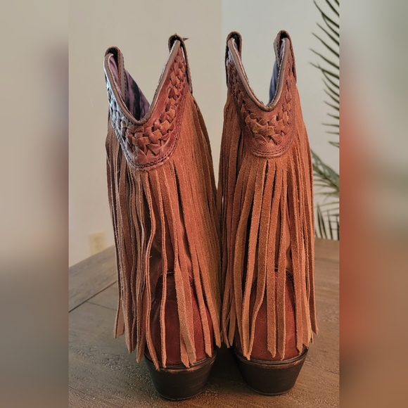 Dingo Brown Leather Fringe Western Cowboy Boots Size 8 - Picture 3 of 6